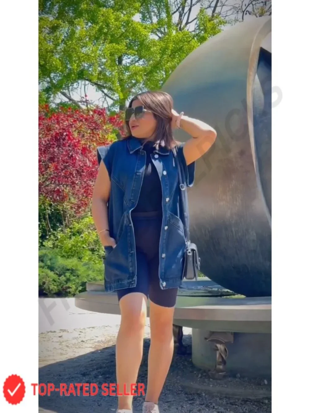 Oversized Denim Vest Sleeveless Button Down Casual Western Women's Jean Vest Top